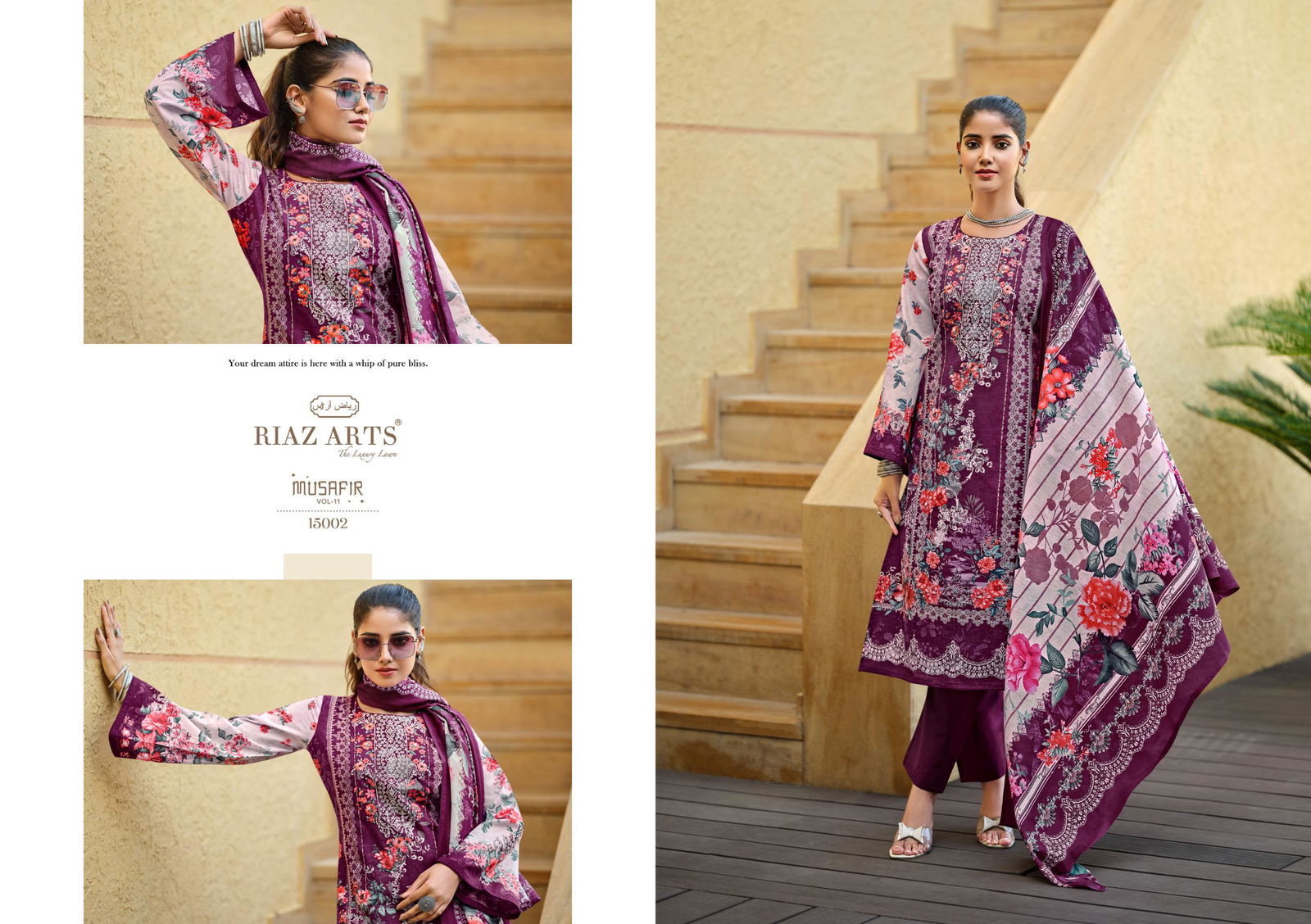 Musafir Vol 11 By Riaz Arts Lawn Digital Printed Dress Material Wholesale Online
